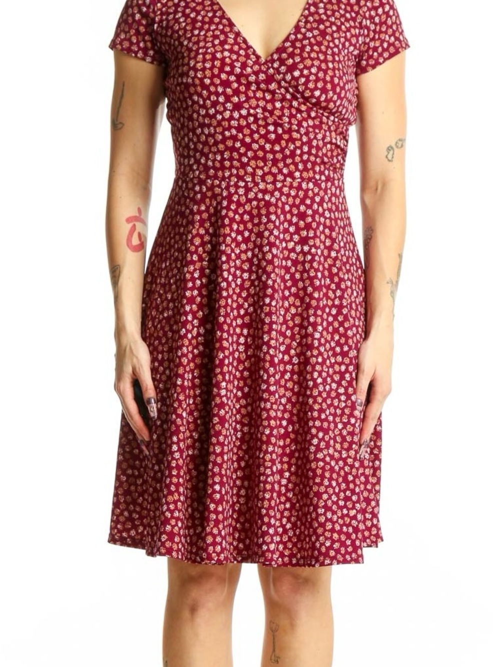 Kayleigh V-Neck Floral Fit-and-Flare Dress - Burgundy (Texas A&M colors)